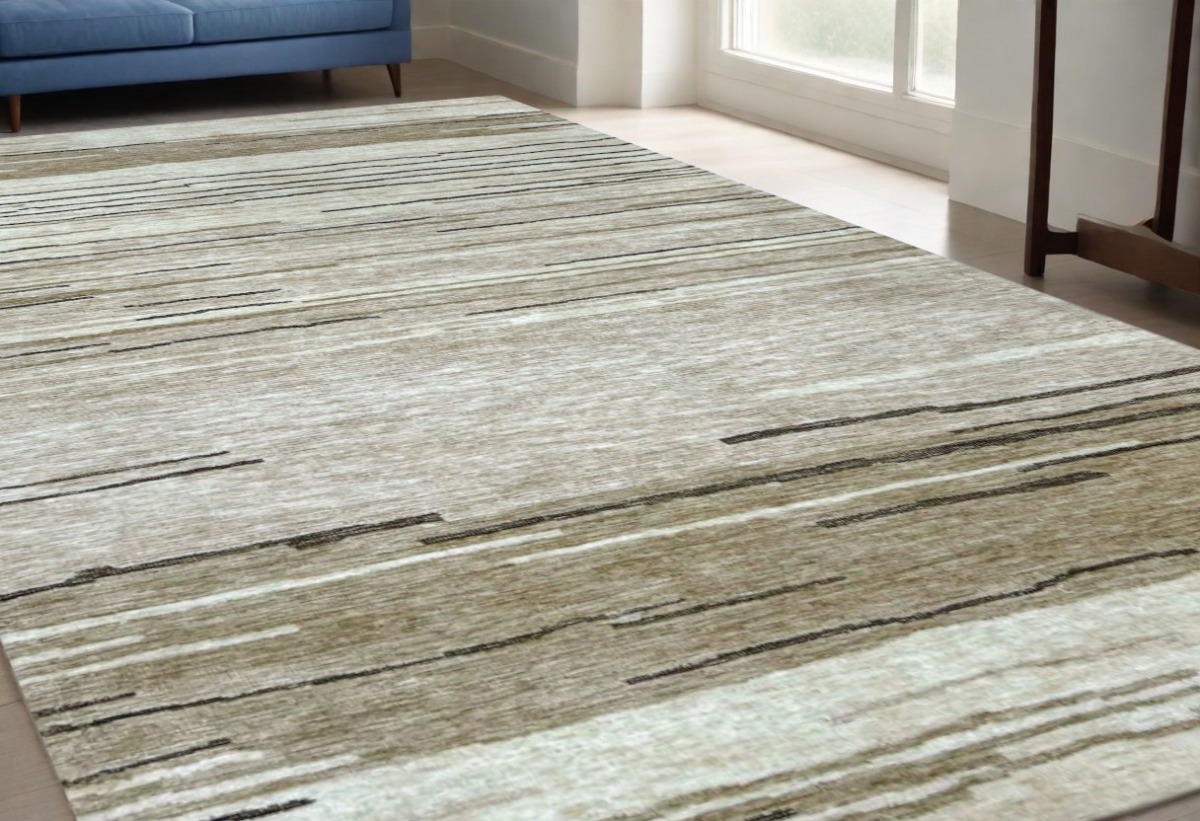 534391 5 x 8 ft. Abstract Power Loom Distressed Non Skid Rectangle Area Rug, Beige & Brown