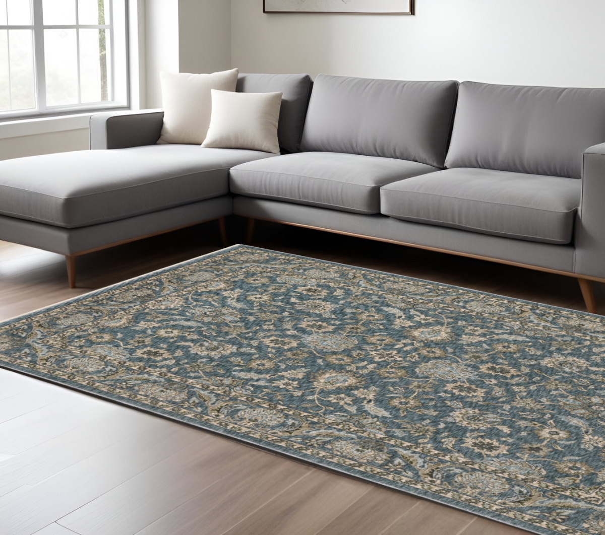 574736 7 x 10 ft. Oriental Rectangle Area Rug with Fringe, Blue & Beige