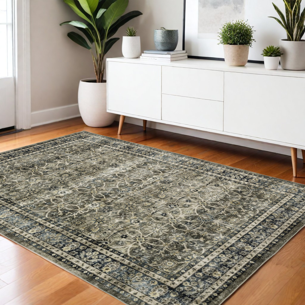 575246 4 x 6 ft. Oriental Distressed Rectangle Area Rug, Charcoal & Blue