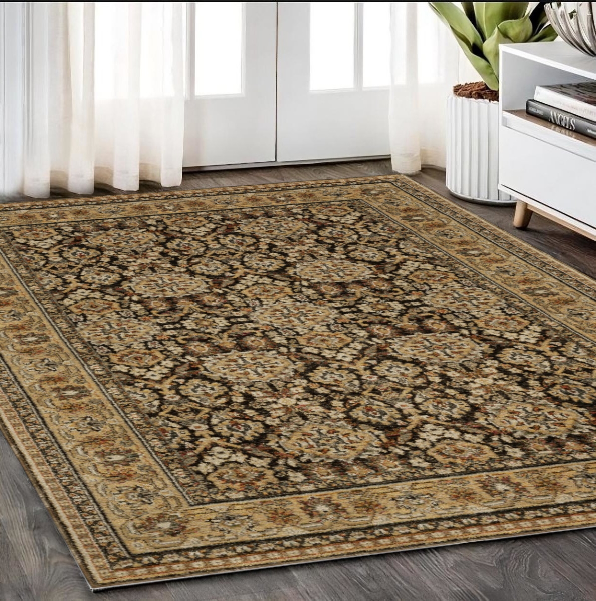 Oriental Area Rug - Brown & Gold - 5 x 7 ft - Stain Resistant