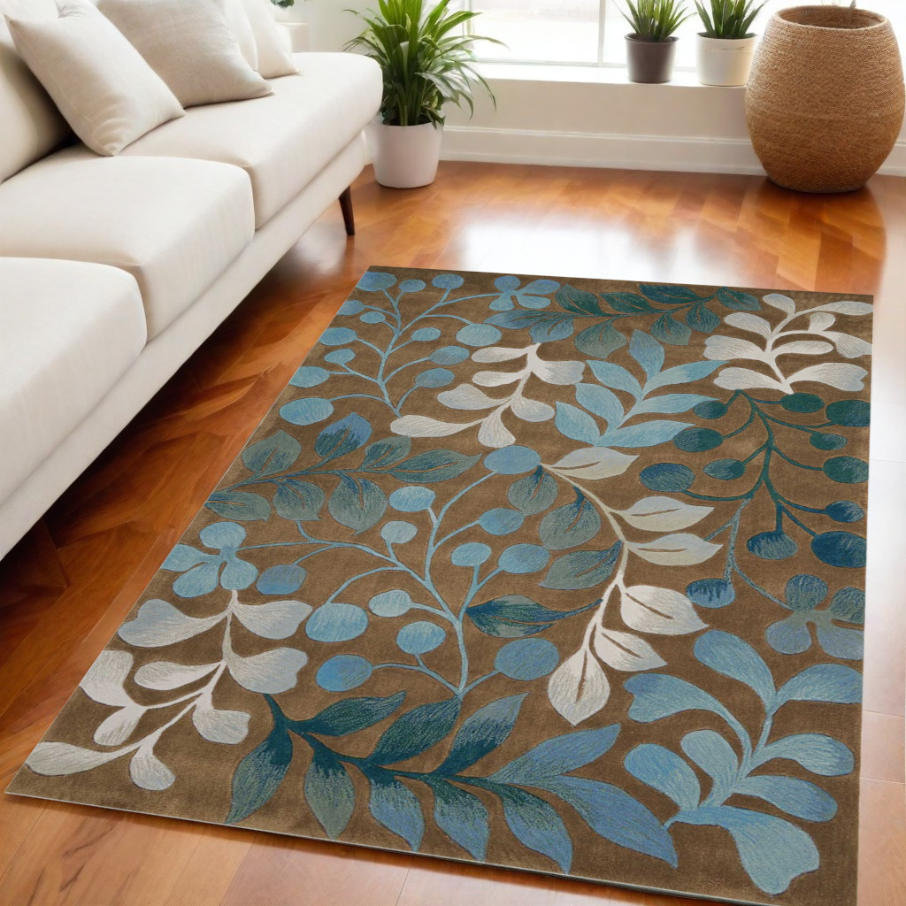556015 5 x 8 ft. Botanical Leaves Rectangle Area Rug, Brown