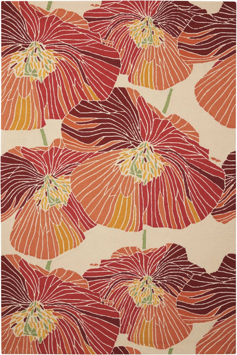 Picture of HomeRoots 552626 5 x 8 ft. Floral Hand Hooked Rectangle Area Rug&#44; Ivory & Sunset