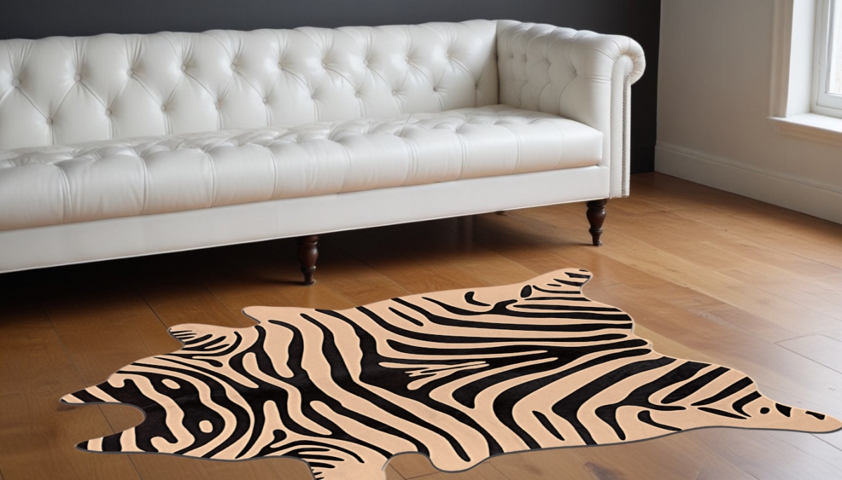 544368 5 x 7 ft. Black & Tan Zebra Print Genuine Cowhide Handmade Rectangle Area Rug