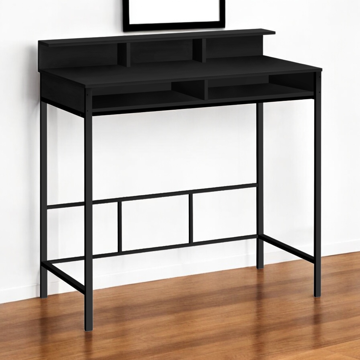 489893 47 in. Black Wood & Metal Computer Desk, 75 lbs