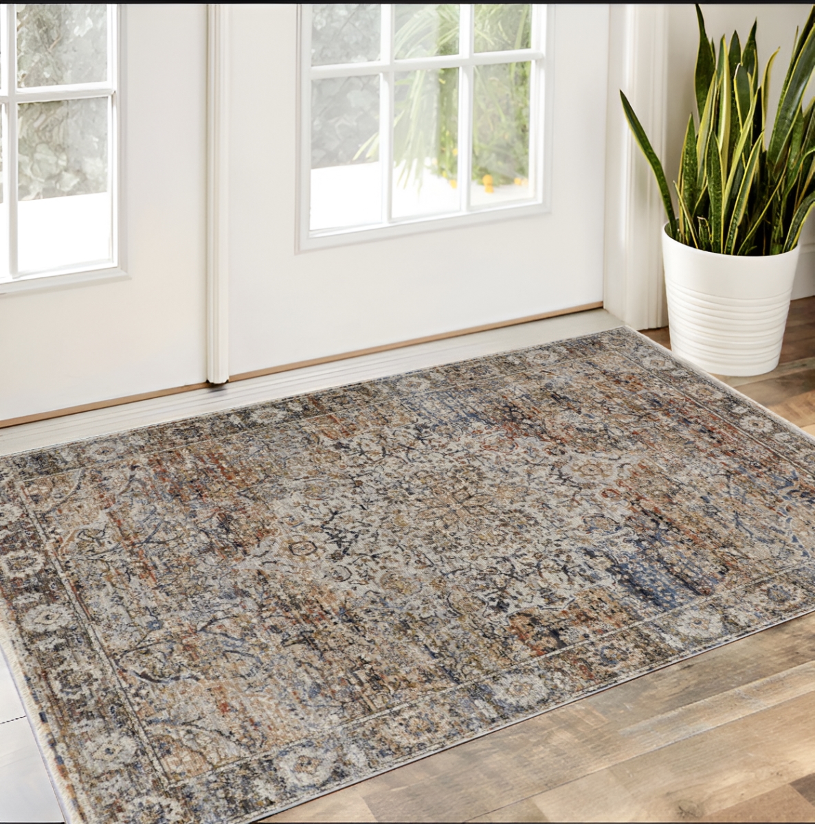 567250 3 x 5 ft. Oriental Power Loom Rectangle Area Rug with Fringe, Tan, Blue & Brown