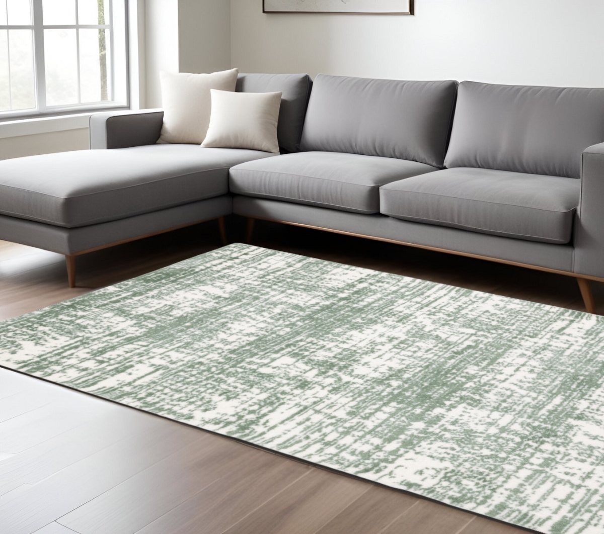 575076 7 x 10 ft. Abstract Rectangle Area Rug, Green & Ivory