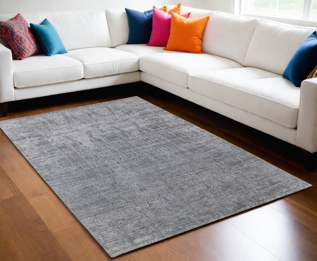 566885 5 x 8 ft. Abstract Hand Woven Worn Faded Rectangle Area Rug, Gray & Silver