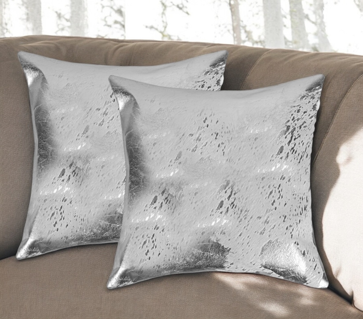 544645 18 in. Gray & Silver Abstract Cowhide Throw Pillows with Glitter - Set of 2