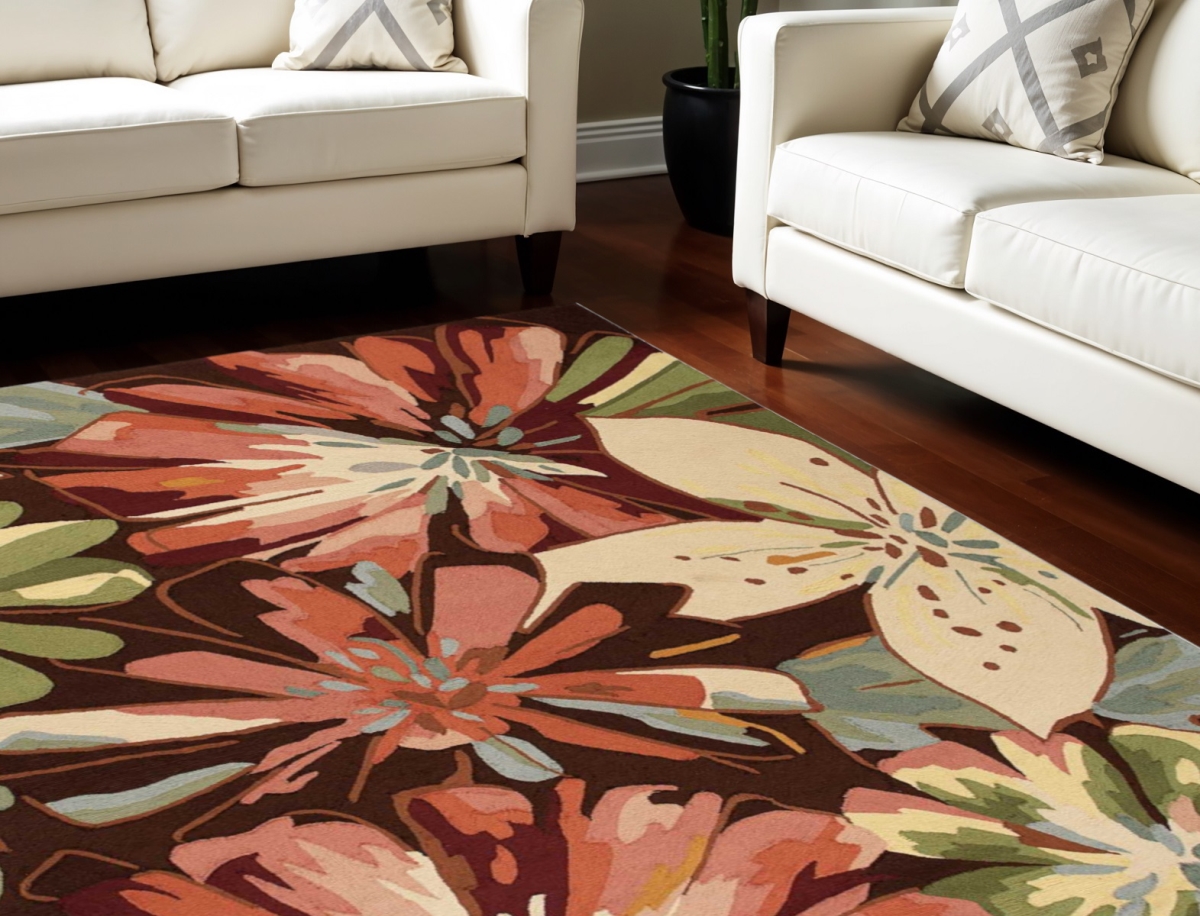552589 8 x 11 ft. Botanical Leaves Hand Carved Handmade Rectangle Area Rug, Tan & Dark Brown