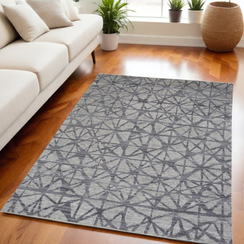 565947 5 x 8 ft. Wool Geometric Hand Knotted Distressed Rectangle Area Rug, Gray