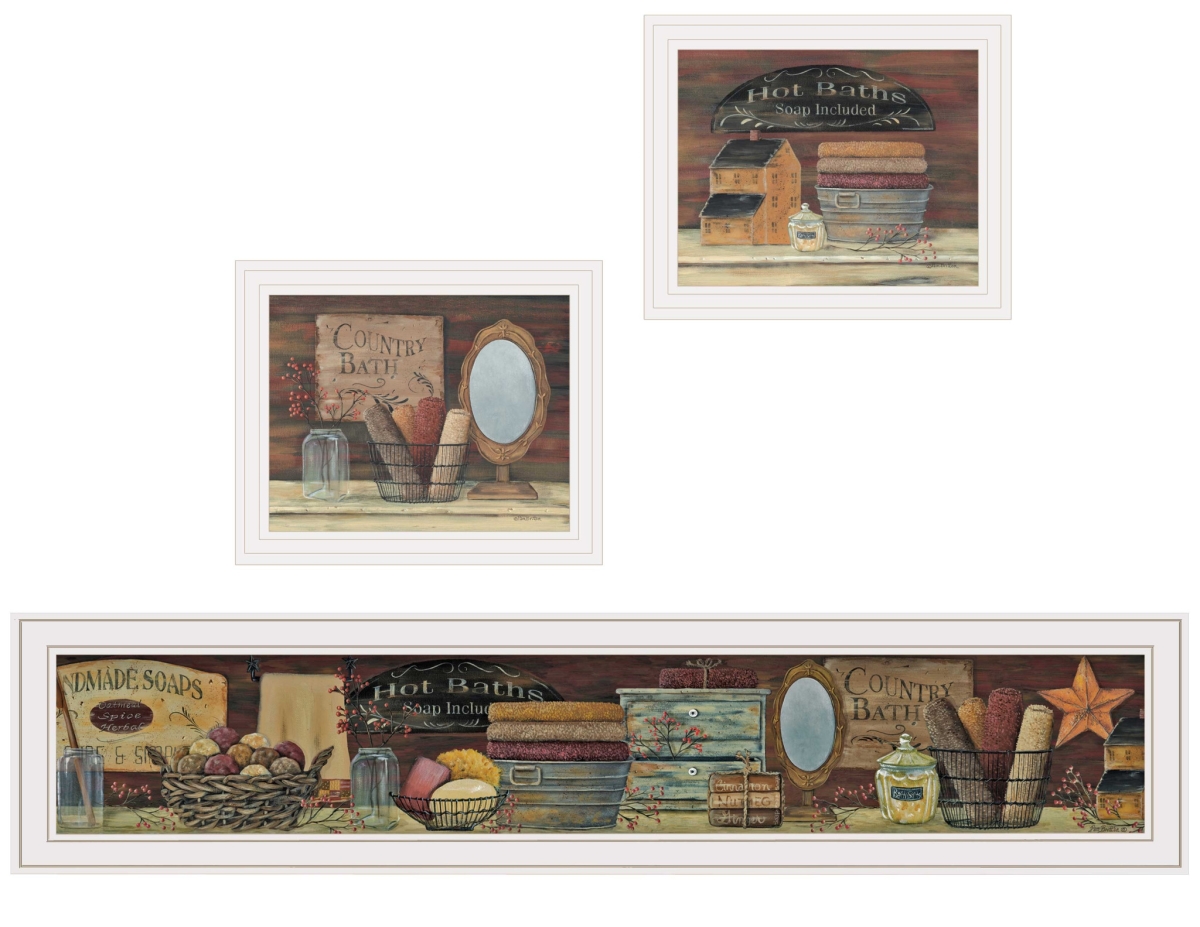 415724 Rectangle Country Bath White Framed Print Bathroom Wall Art - Set of 3