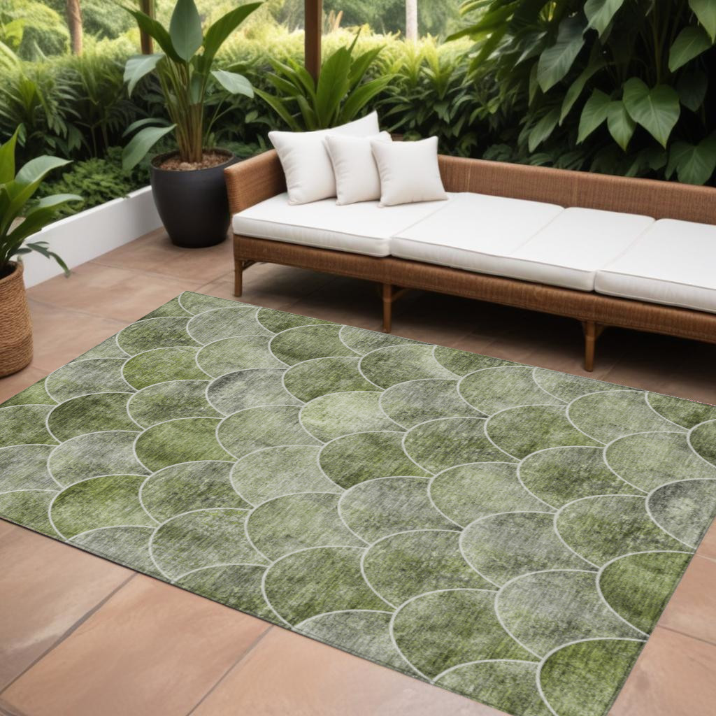 577677 9 x 12 ft. Abstract Washable Indoor & Outdoor Rectangle Area Rug, Green & Ivory