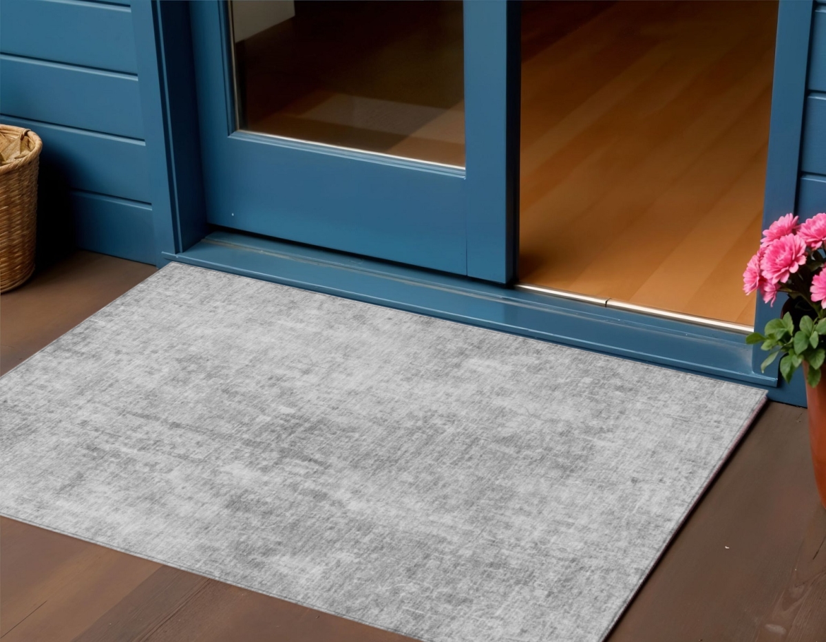 580256 3 x 5 ft. Abstract Washable Indoor & Outdoor Rectangle Area Rug, Gray, Silver & Charcoal