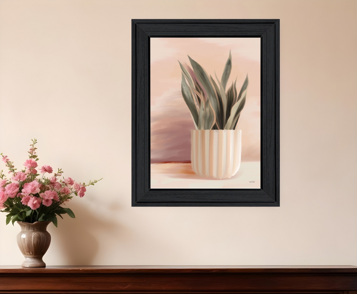 530130 Rectangle Striped Bohemian Plant Black Framed Print Wall Art