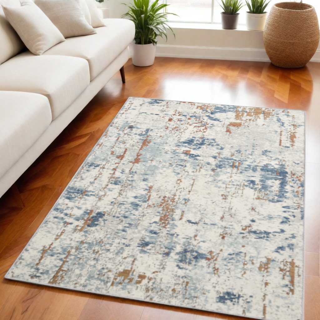 545122 5 x 7 ft. Abstract Power Loom Rectangle Area Rug, Beige & Blue