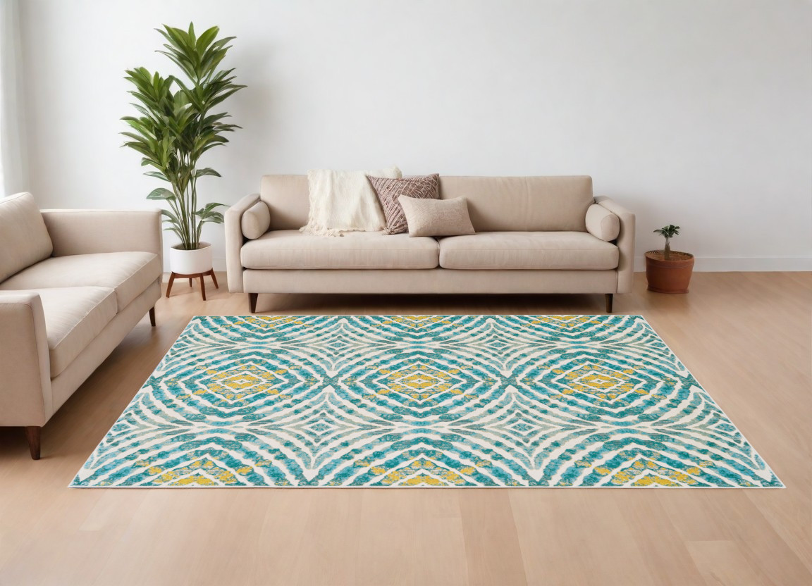 565685 10 x 14 ft. Abstract Power Loom Rectangle Area Rug, Blue, Ivory & Yellow