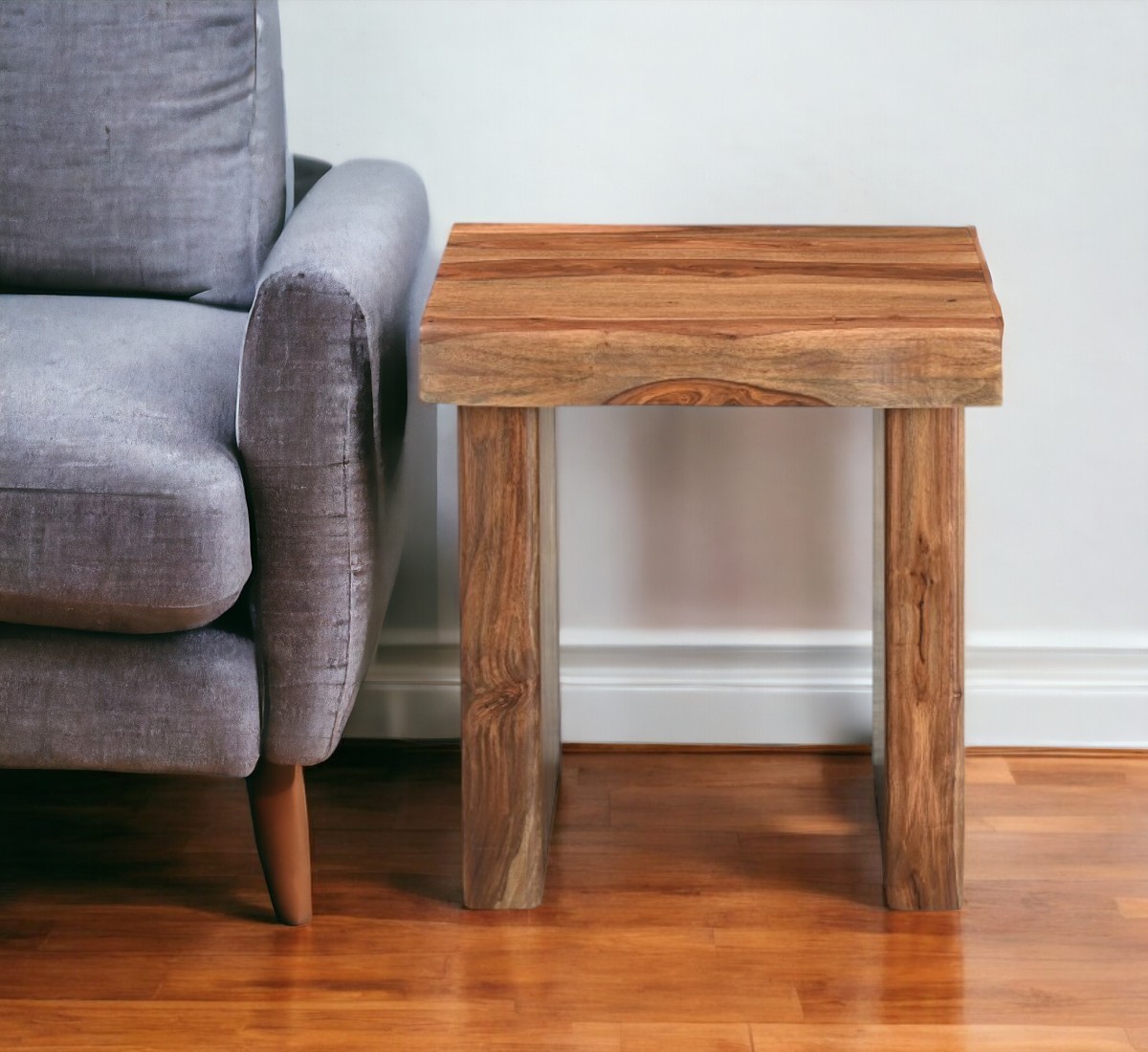 565308 23 in. Solid Wood Square Live Edge End Table - Brown