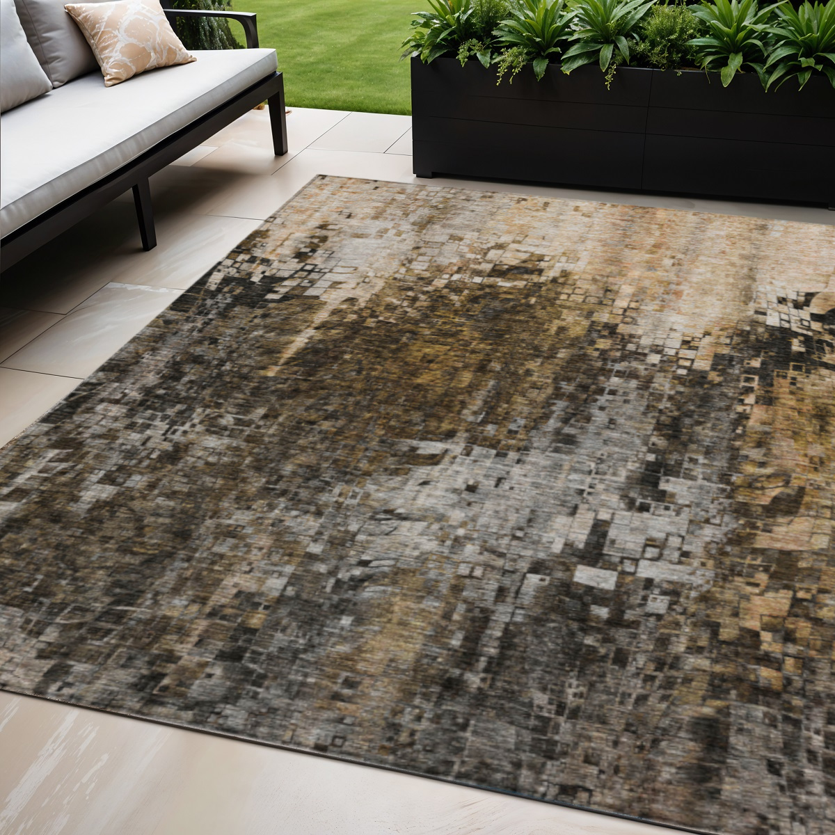 577236 5 x 8 ft. Abstract Washable Indoor & Outdoor Rectangle Area Rug, Brown & Copper