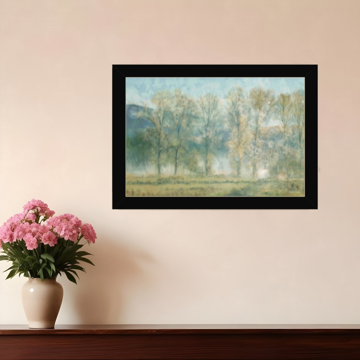 529627 Horizontal Peaceful Tree Line Black Framed Print Wall Art