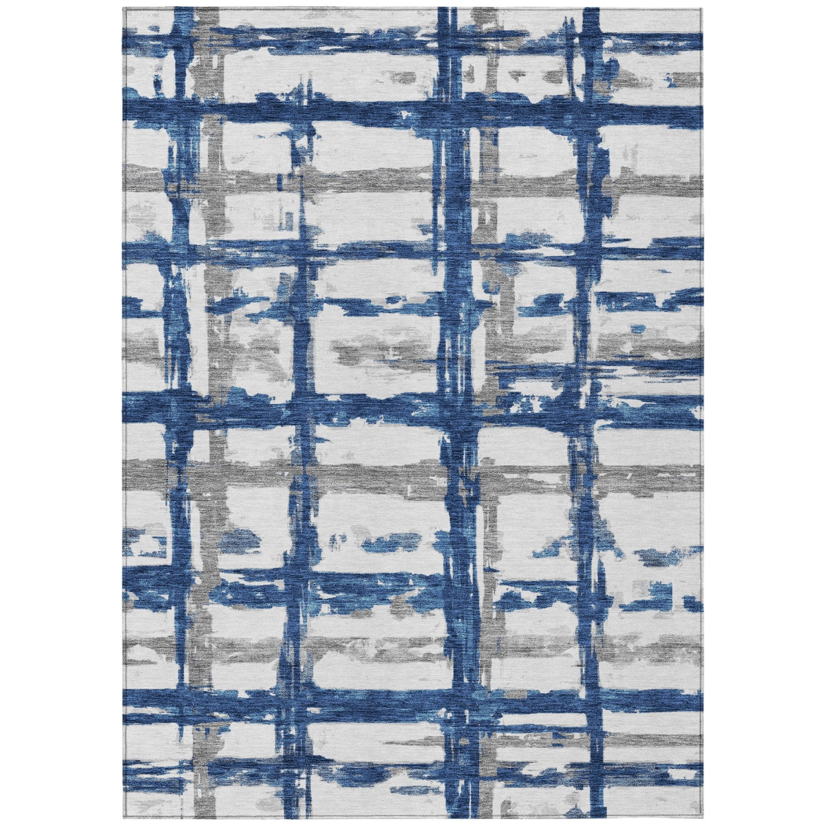 584497 8 x 10 ft. Striped Washable Indoor & Outdoor Rectangle Area Rug, Navy Blue, Gray & Silver