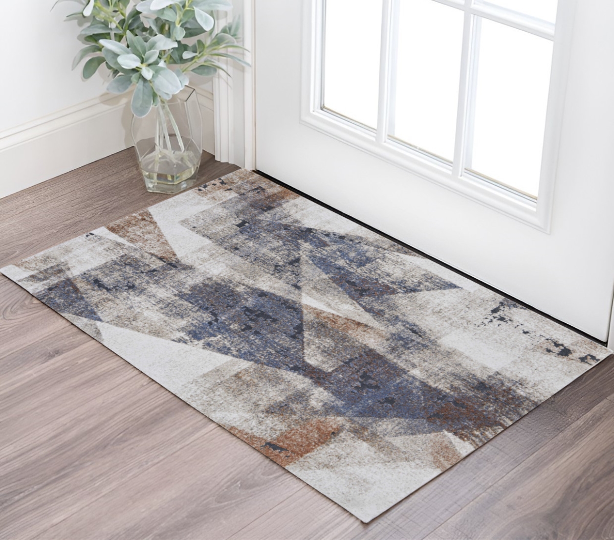 567212 2 x 3 ft. Checkered Power Loom Rectangle Area Rug, Gray, Blue & Ivory