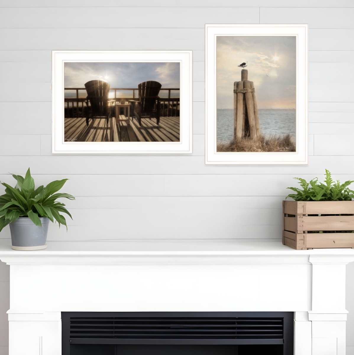 407239 By the Sea White Framed Print Wall Art - Set of 2