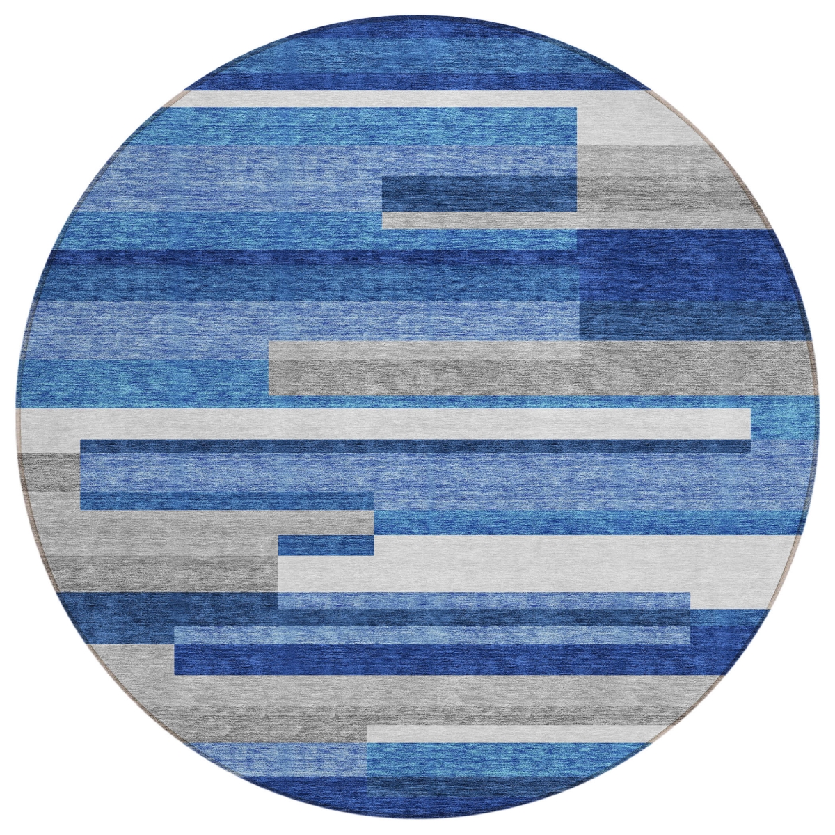585930 8 ft. Round Striped Washable Indoor & Outdoor Area Rug, Navy Blue & Denim Blue