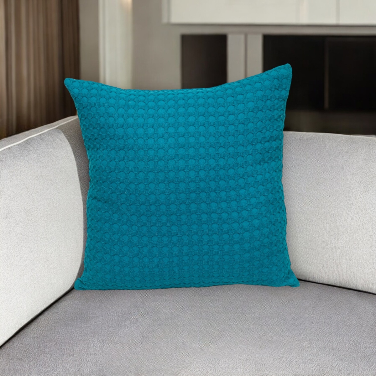 Blue Cotton Throw Pillow - 20 in. - Textured Design - Soft Polyfill Insert