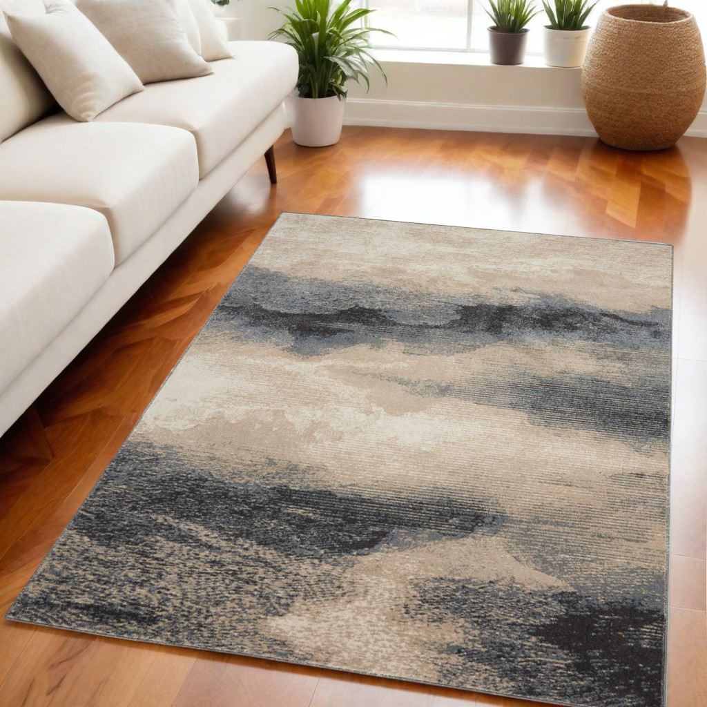 550497 5 x 7 ft. Abstract Non Skid Rectangle Area Rug, Gray, Black & Beige