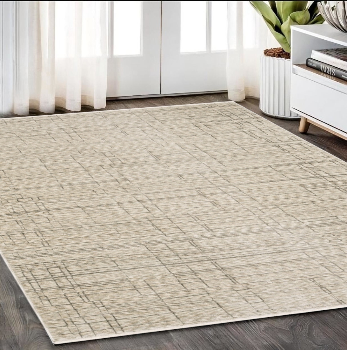 575017 5 x 8 ft. Geometric Rectangle Area Rug with Fringe, Beige & Brown