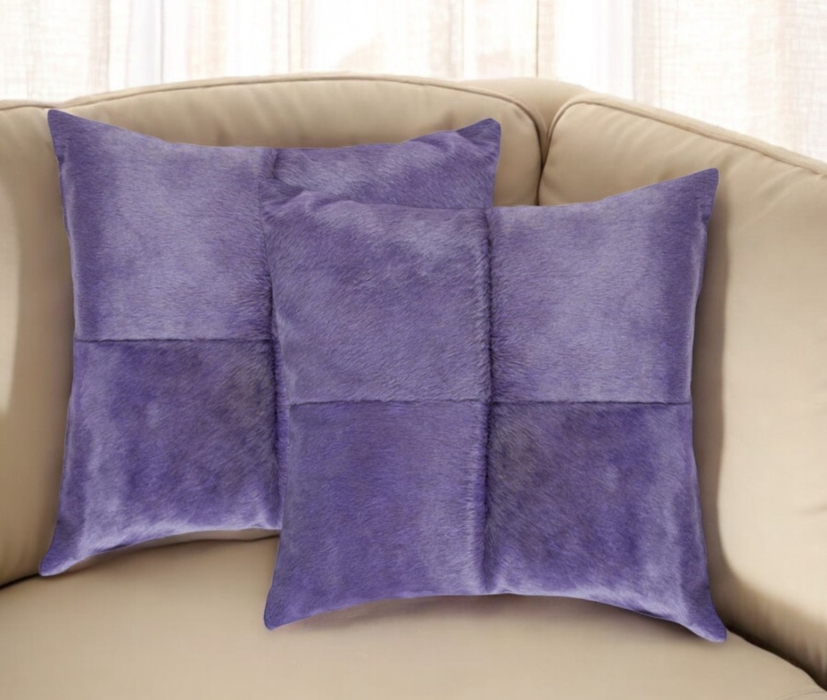544612 18 in. Purple Cowhide Throw Pillows - Set of 2