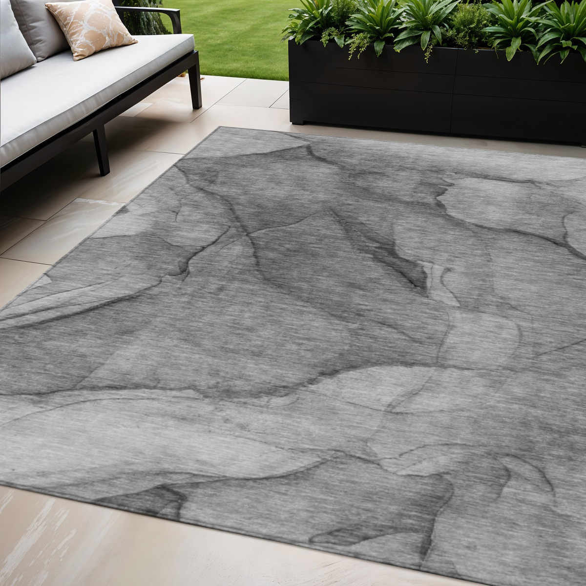578101 5 x 8 ft. Abstract Washable Indoor & Outdoor Rectangle Area Rug, Gray, Silver & Charcoal