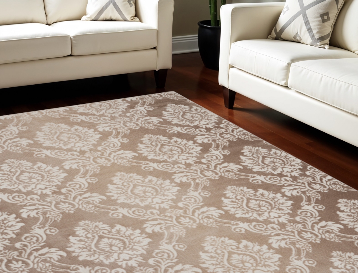 553533 9 x 12 ft. Damask Distressed Non Skid Rectangle Area Rug, Ivory & Brown