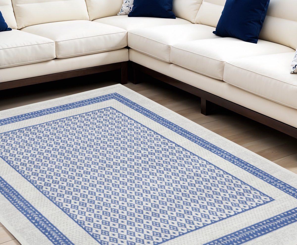 551407 8 x 12 ft. Geometric Distressed Non Skid Rectangle Area Rug, Ivory & Blue