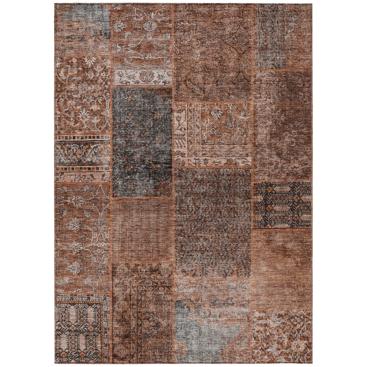 580939 10 x 14 ft. Patchwork Washable Indoor & Outdoor Rectangle Area Rug, Terra Cotta, Copper & Charcoal