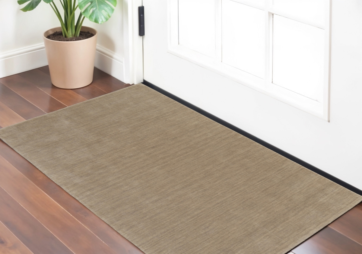 565593 2 x 3 ft. Wool Hand Woven Rectangle Area Rug, Tan