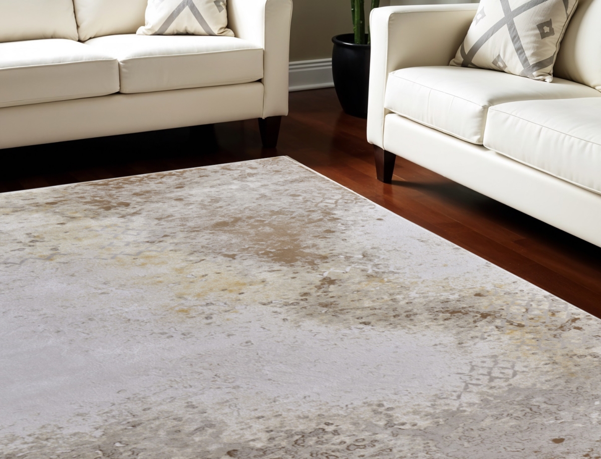 565866 8 x 11 ft. Abstract Power Loom Worn Faded Rectangle Area Rug, Tan & Ivory