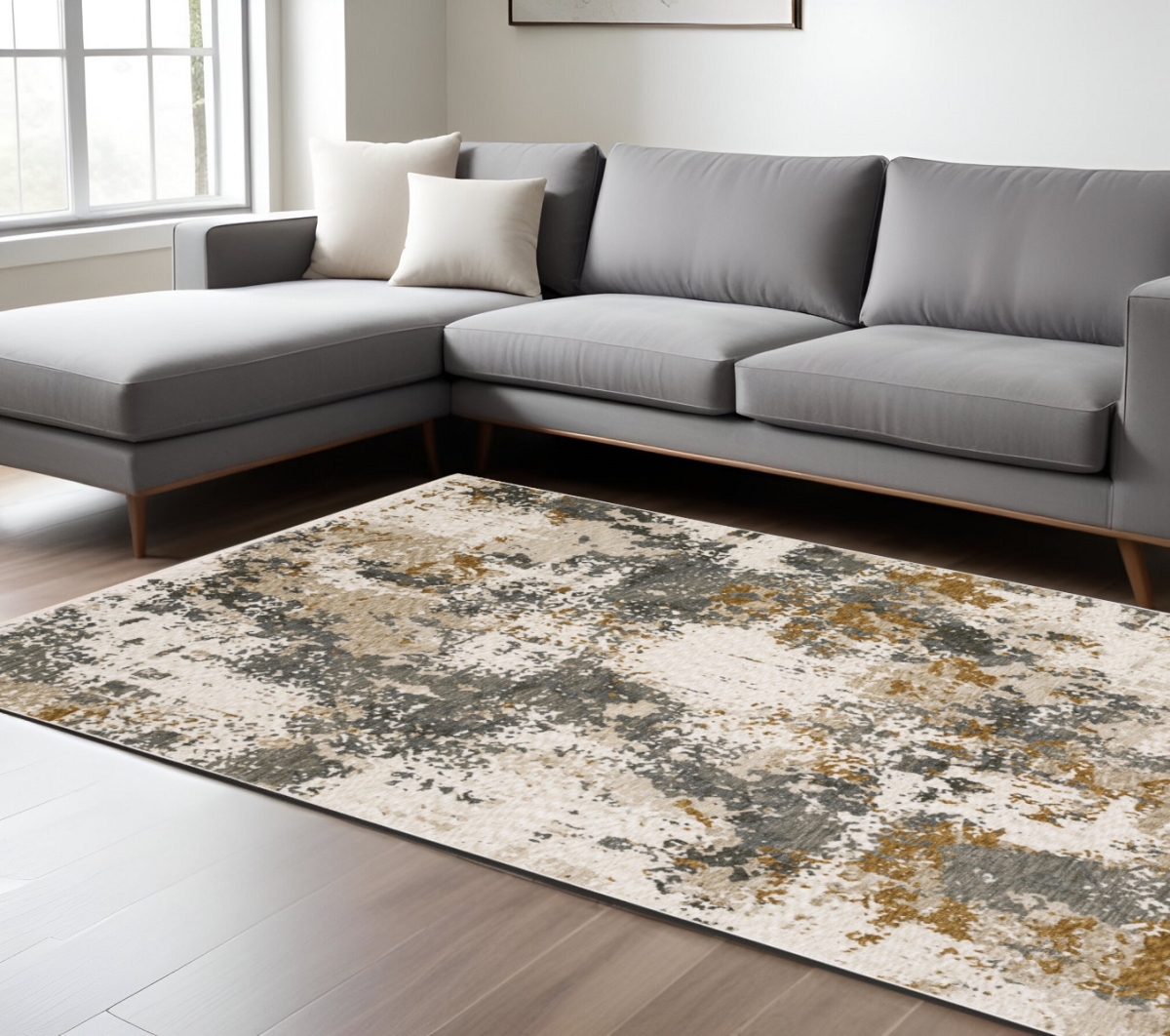 574778 10 x 13 ft. Abstract Distressed Rectangle Area Rug with Fringe - Beige & Gray