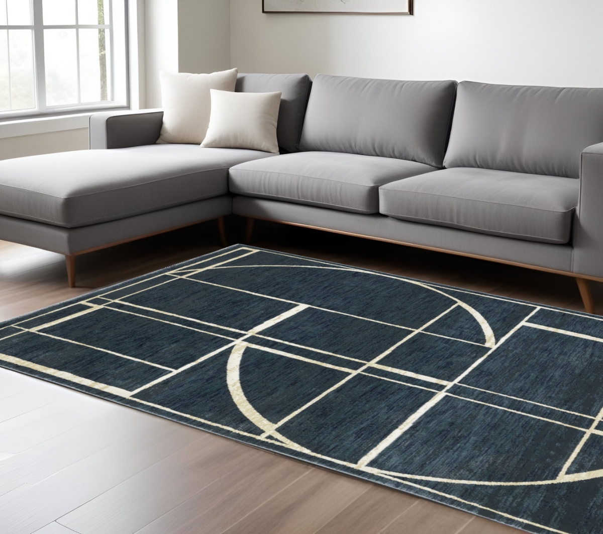 576386 10 x 13 ft. Geometric Rectangle Area Rug, Blue & Ivory