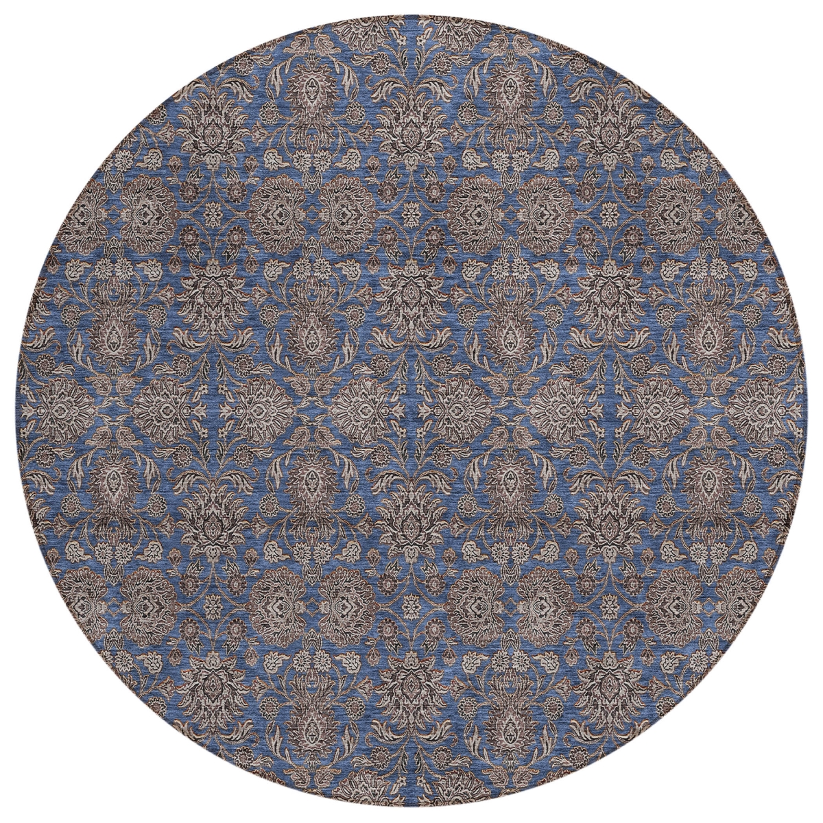 582292 8 ft. Round Floral Washable Indoor & Outdoor Area Rug, Navy Blue, Beige & Taupe