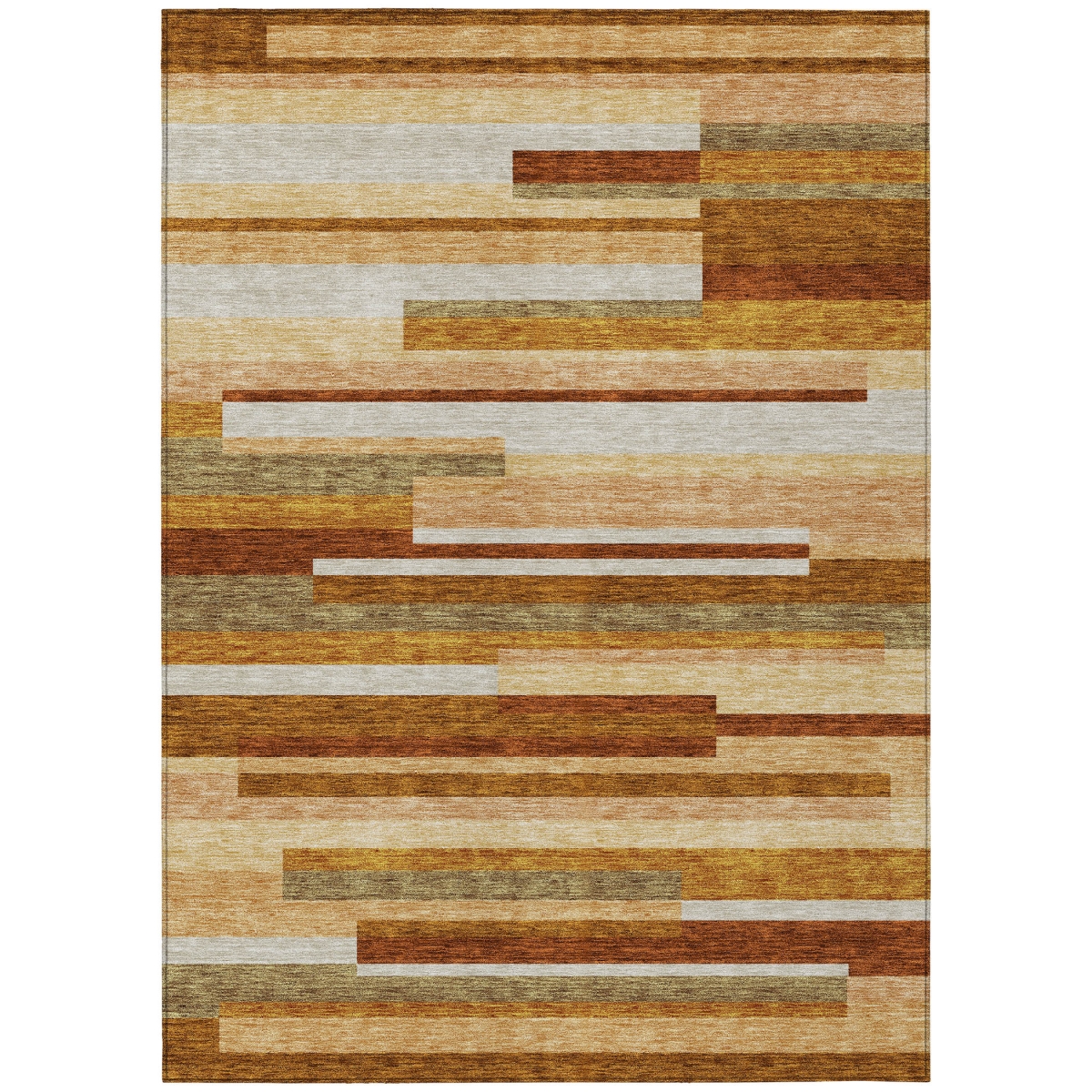 585969 10 x 14 ft. Striped Washable Indoor & Outdoor Rectangle Area Rug, Orange, Copper & Taupe