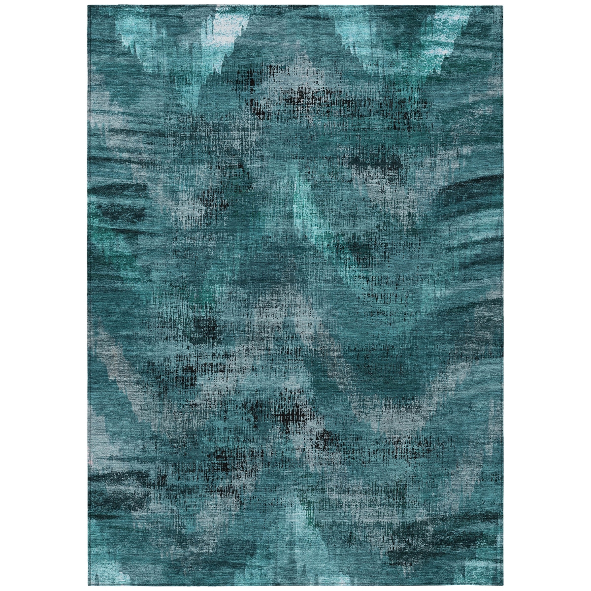 587155 8 x 10 ft. Abstract Washable Indoor & Outdoor Rectangle Area Rug, Teal Blue, Aqua & Gray
