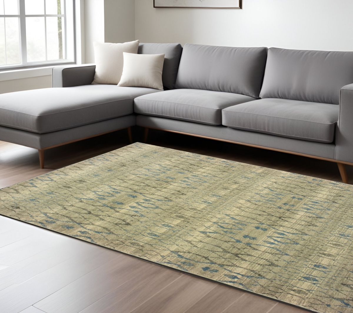 574509 10 x 13 ft. Geometric Distressed Rectangle Area Rug, Blue & Ivory
