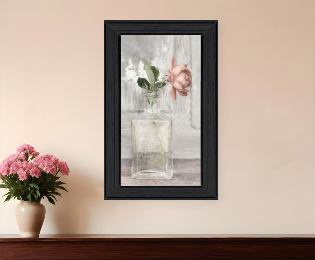 530036 Modern Cottage Peach Rose Black Framed Print Wall Art