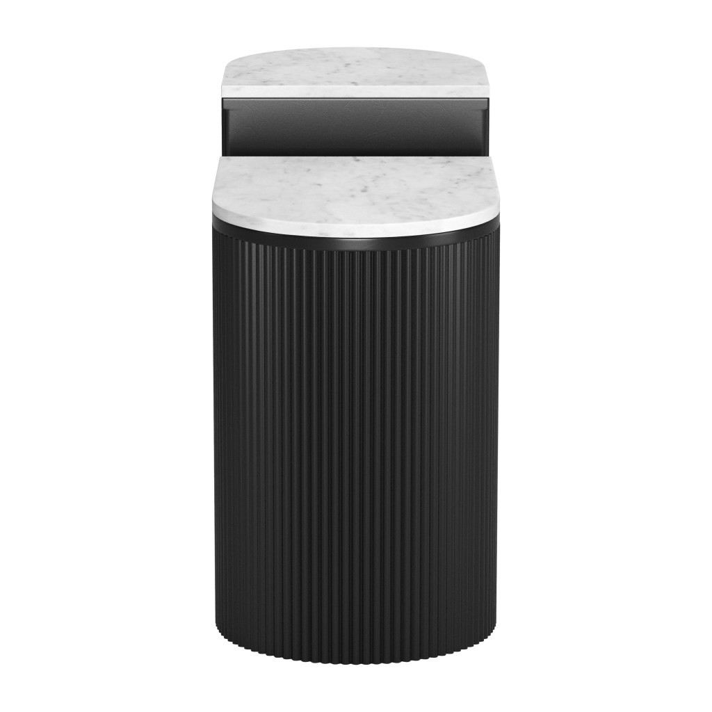 576795 Black & White Solid Wood & Marble Oval Block End Tables - Set of 2