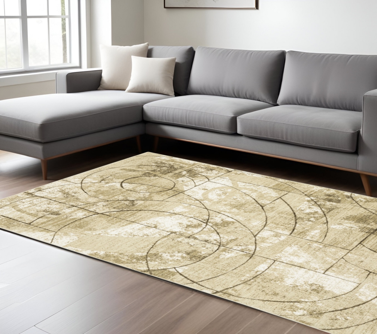 575769 7 x 10 ft. Geometric Rectangle Area Rug, Beige & Brown