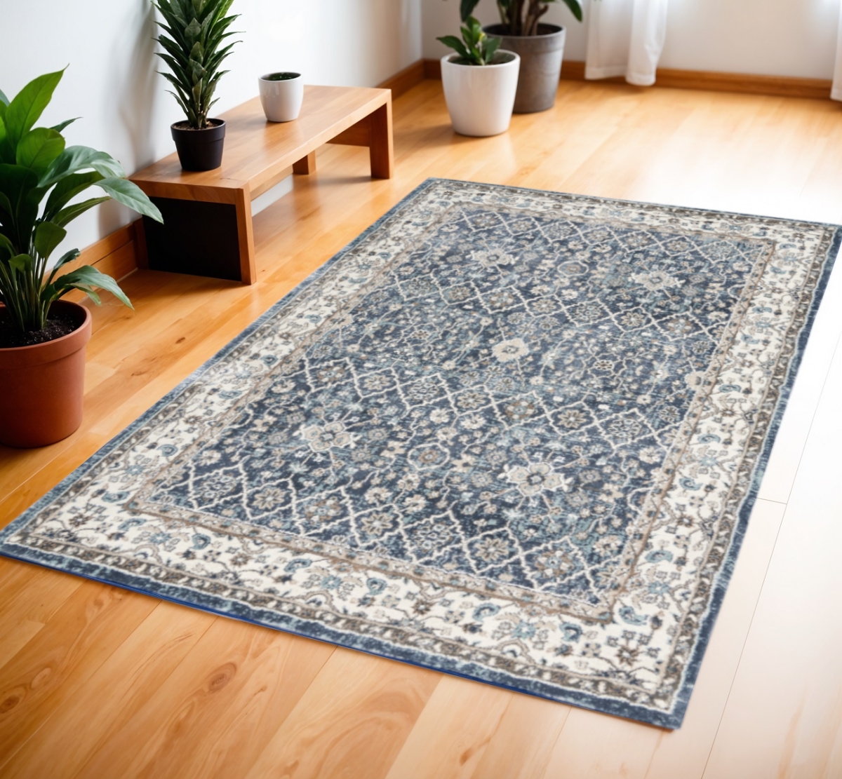 569623 4 x 6 ft. Floral Power Loom Rectangle Area Rug, Blue