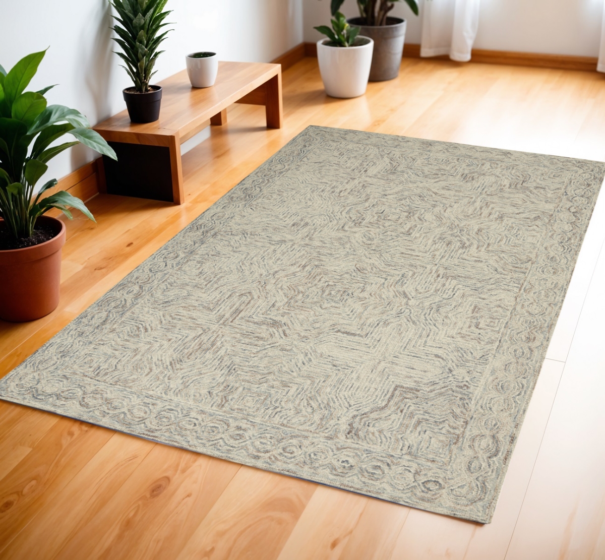 554827 4 x 6 ft. Wool Geometric Rectangle Area Rug, Ivory & Blue