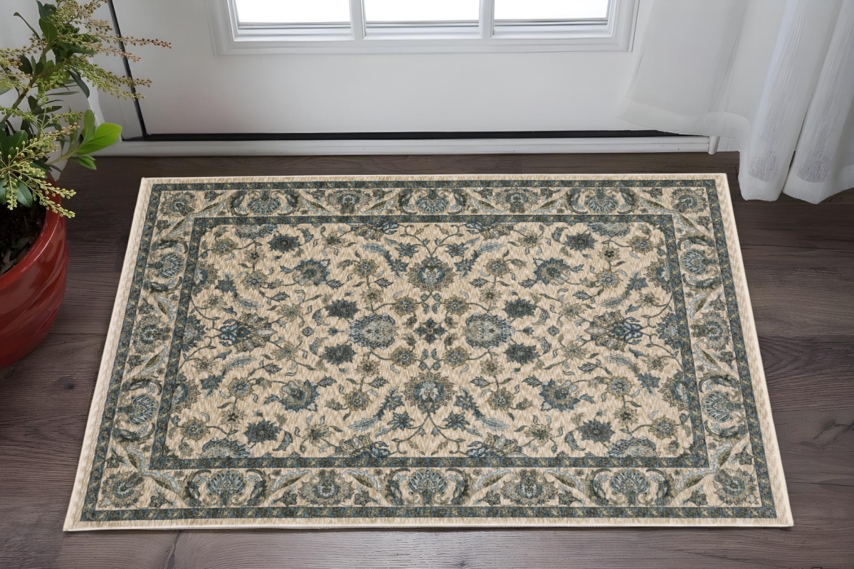 575416 3 x 5 ft. Oriental Rectangle Area Rug with Fringe, Beige & Blue