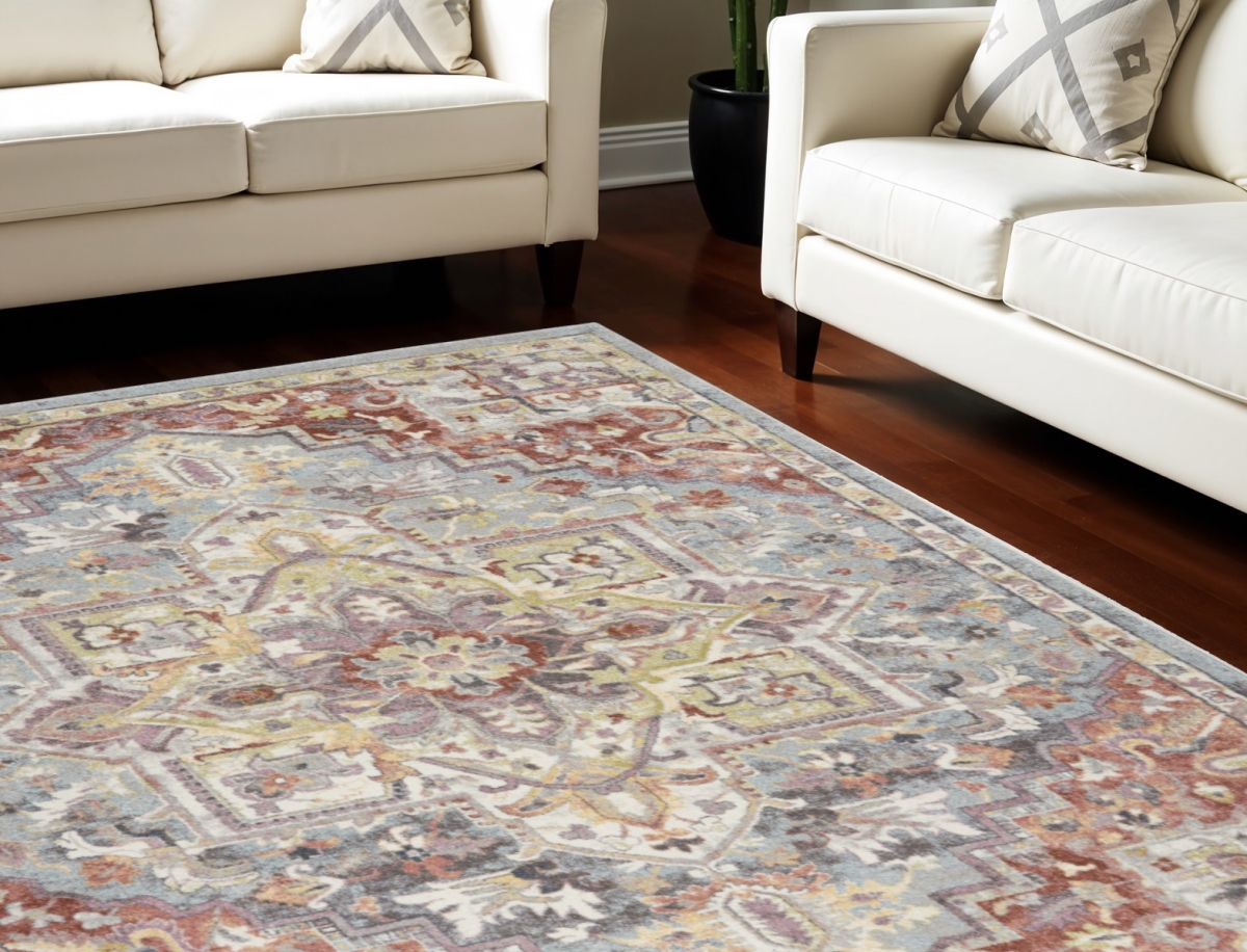 551336 8 x 10 ft. Floral Distressed Rectangle Area Rug, Blue & Red